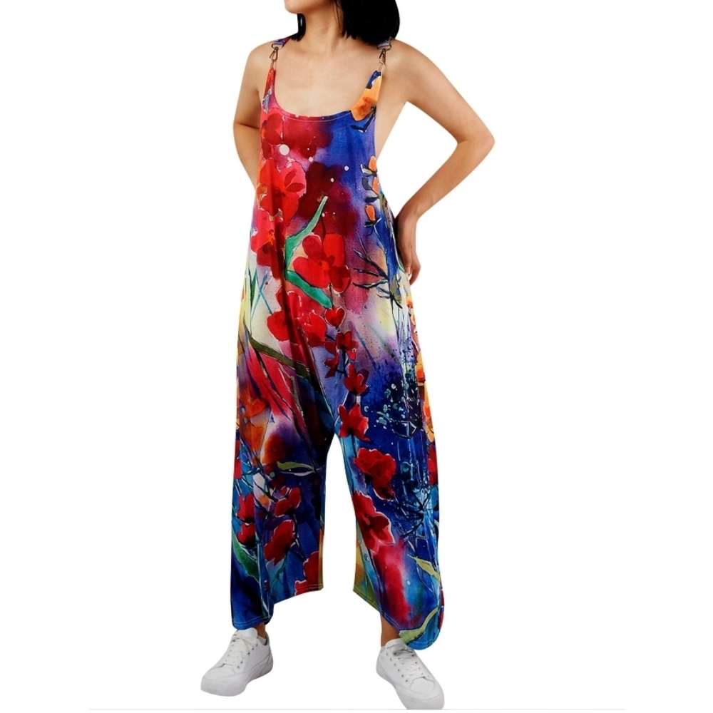 Casual Loose Wide Leg Jumpsuit Baggy Plus Size Sleeveless Suspender Romper